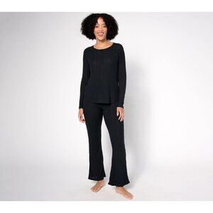 Sunday Brunch Lounge Set Size 2X Varigated Rib Long Sleeve Black Cozy Knit NEW
